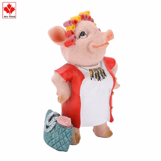 Figurines de femme cochon riche en résine, artisanat rose amusant, cadeaux de décoration pour la maison